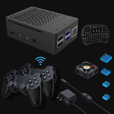 Compact RetroPie console with Raspberry Pi 5 and 8GB RAM, featuring 512GB storage, pre-installed RetroPie software, and PS style wireless controllers for seamless retro gaming.